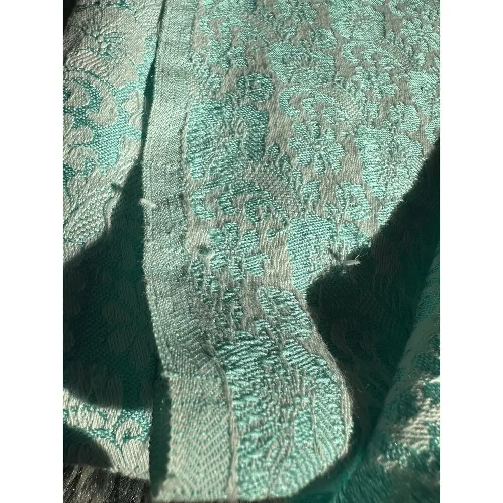 Vintage damask throw blanket floral jacquard woven Gangi blue jacquard teal